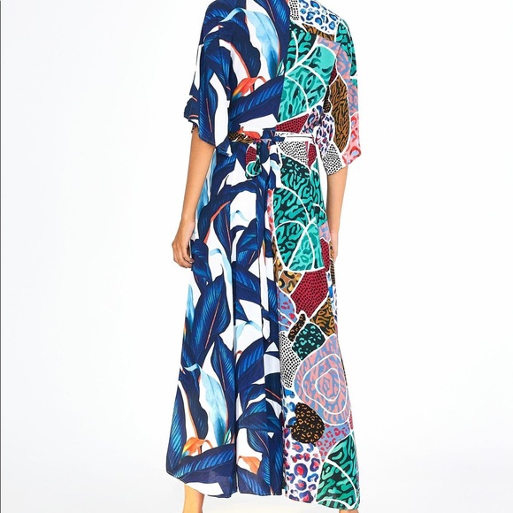 SOLD Farm Rio Palm Patchwork Mixed Maxi Wrap Dress - Picture 2 of 9